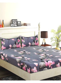 Helvetica HELVETICA Supersoft 144tc Polycotton Elastic Fitted bedsheet Queen Size 90x100 inches for Double Bed with 2 Pillow Covers  - Image 1
