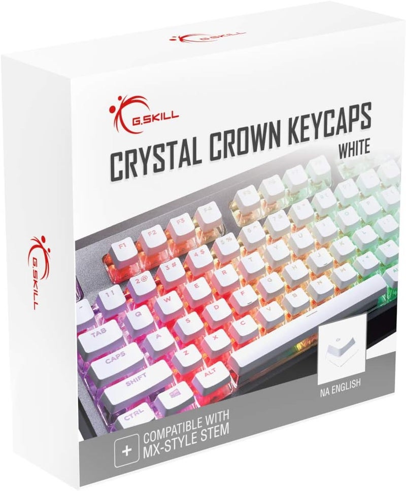 G.Skill Crystal Crown Keycaps - Keycap Set with Transparent Layer for Mechanical Keyboards, Full 104 Key, Standard ANSI 104 English (US) Layout - White - Image 1