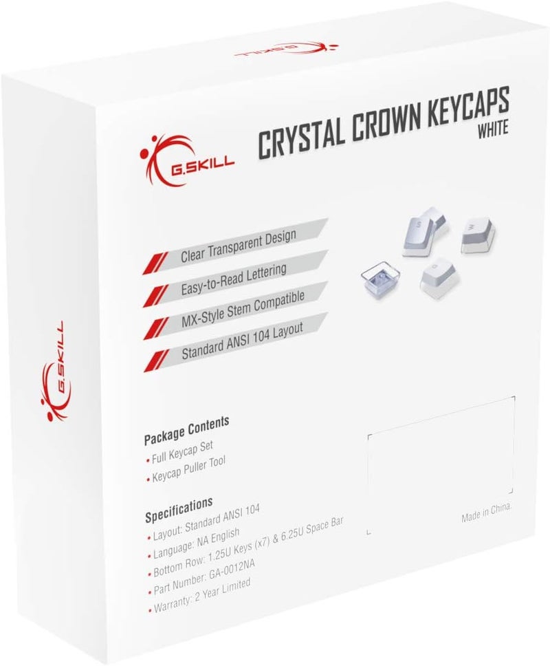 G.Skill Crystal Crown Keycaps - Keycap Set with Transparent Layer for Mechanical Keyboards, Full 104 Key, Standard ANSI 104 English (US) Layout - White - Image 4