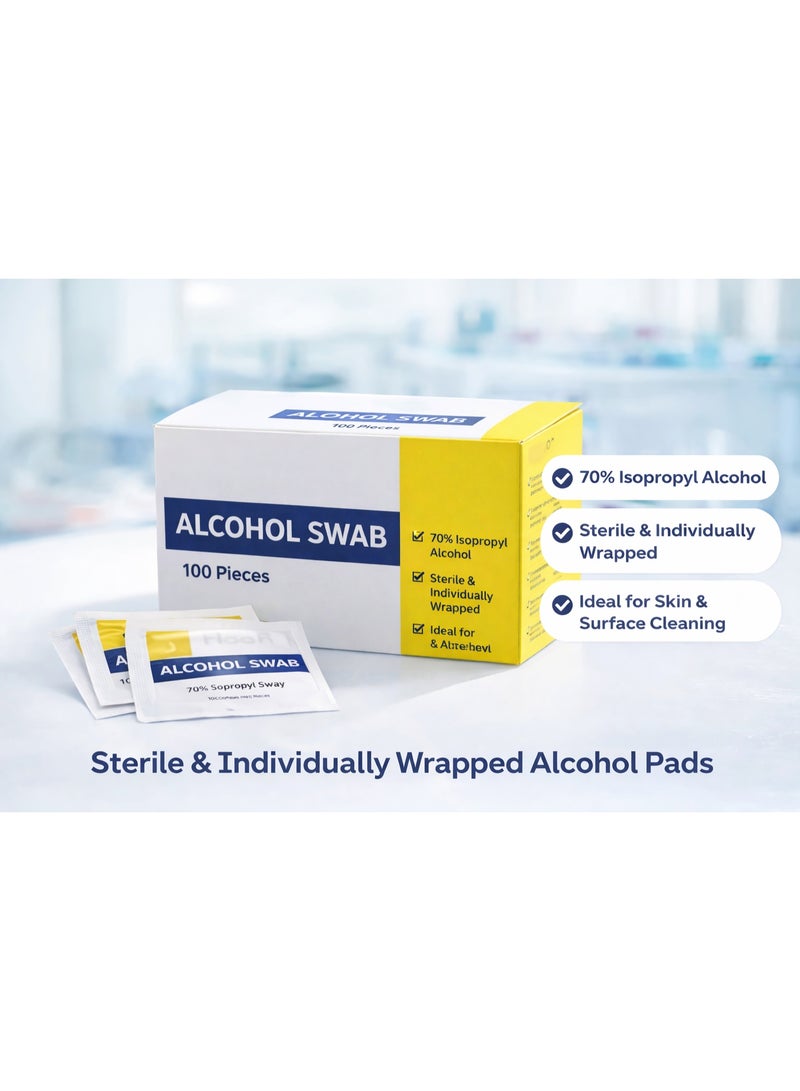 NOVAMED Alcohol Swabs 100s Box – Sterile 70% Isopropyl Alcohol Pads for Medical & First Aid Use - Image 1