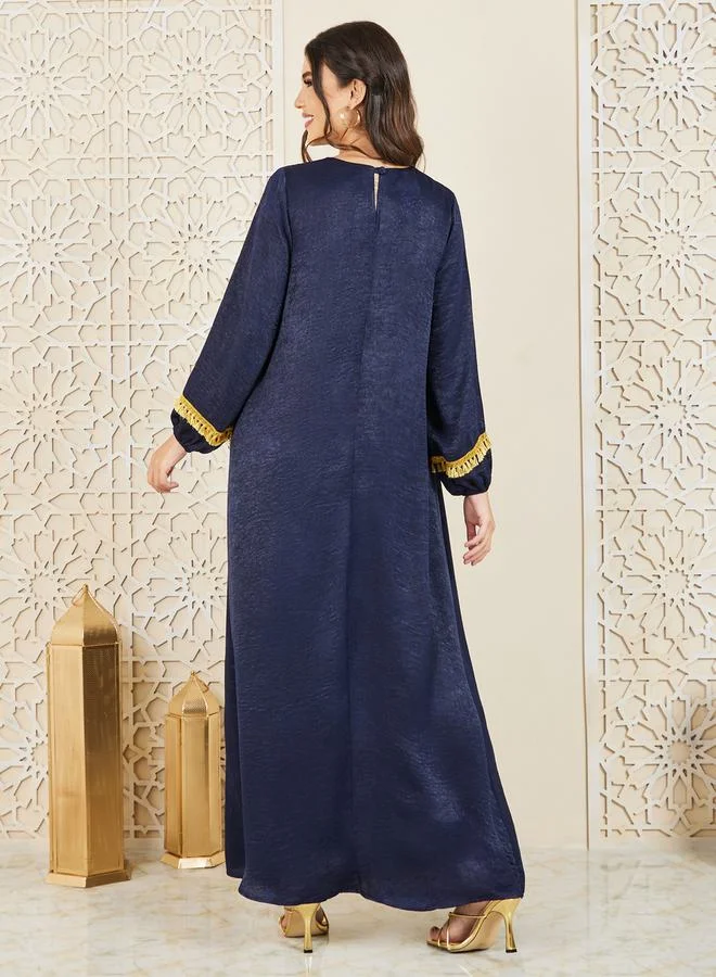 Styli Embroidered Lace Tassel Detail Jalabiya