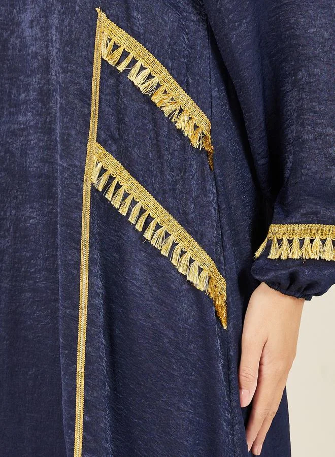 Styli Embroidered Lace Tassel Detail Jalabiya