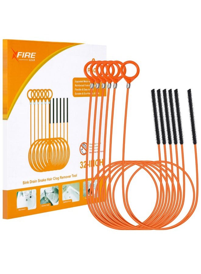 XFIRE-GEAR 32 Inch Anti-break Metal Drain Snake, Hair Clog Remover, Drain Cleaner Tool with Nylon Coating Sink Snake, Drain Clog Remover for Shower, Bathroom Sink Tub (6 Pack) - Image 1