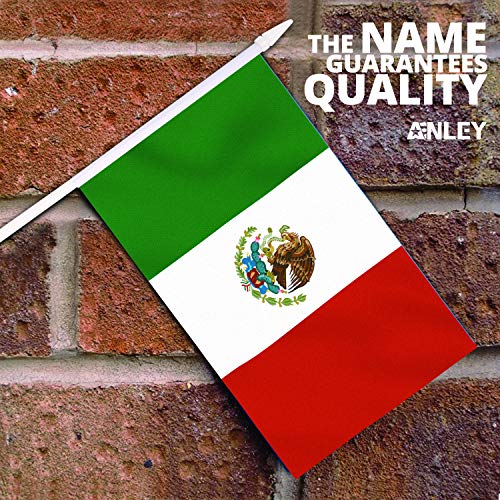 Anley Mexico Mini Flag 12 Pack Hand Held Small Miniature Mexican Flags on Stick Fade Resistant Vivid Colors 5x8 Inch with Solid Pole Spear Top - Image 3
