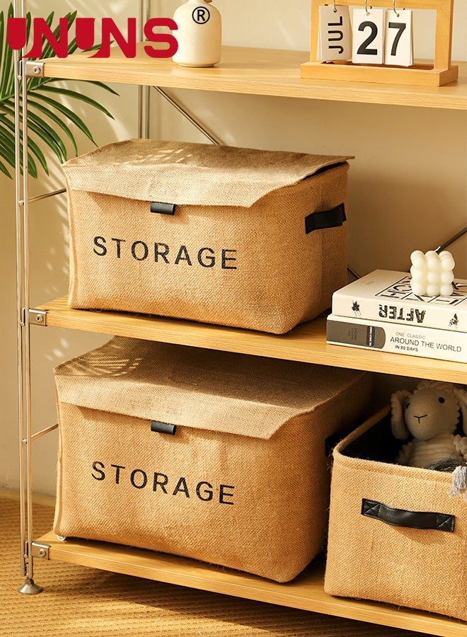 UNUNS Storage Box with Lid,Fabric Storage Basket,Clothes Organizer,Wardrobe Storage,Closet Organizer,Organizer for Clothes,Box for Clothes,Storage Boxes for Livingroom Clothes Toys Home,37x26x22cm - Image 2
