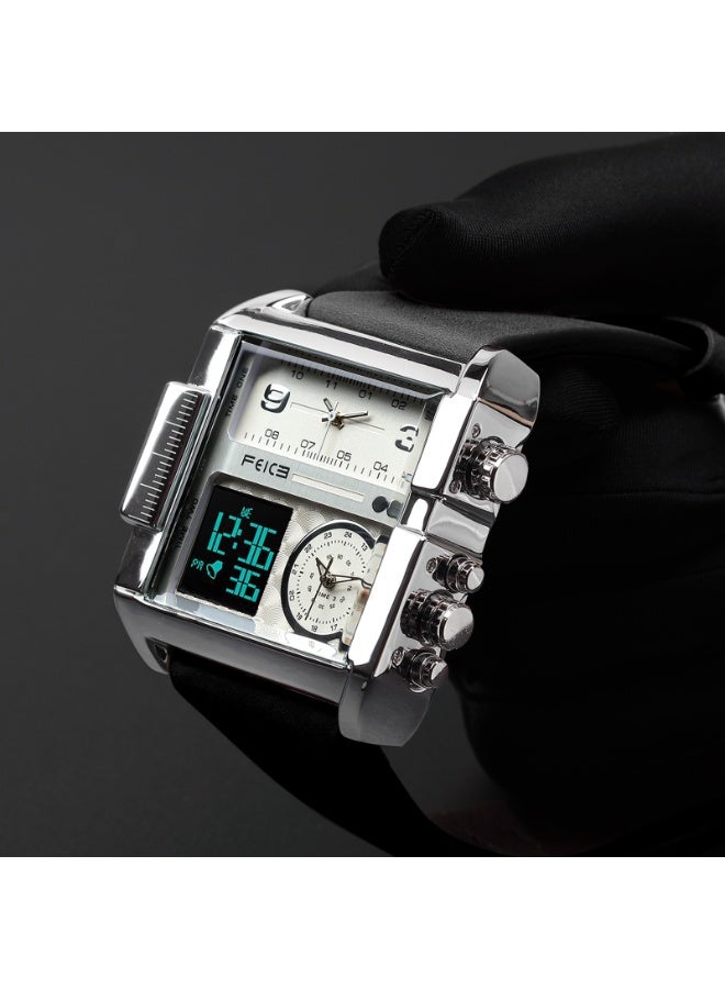 FEICE Men’s Quartz Dual Time Chronograph Leather Waterproof Watch - Image 3