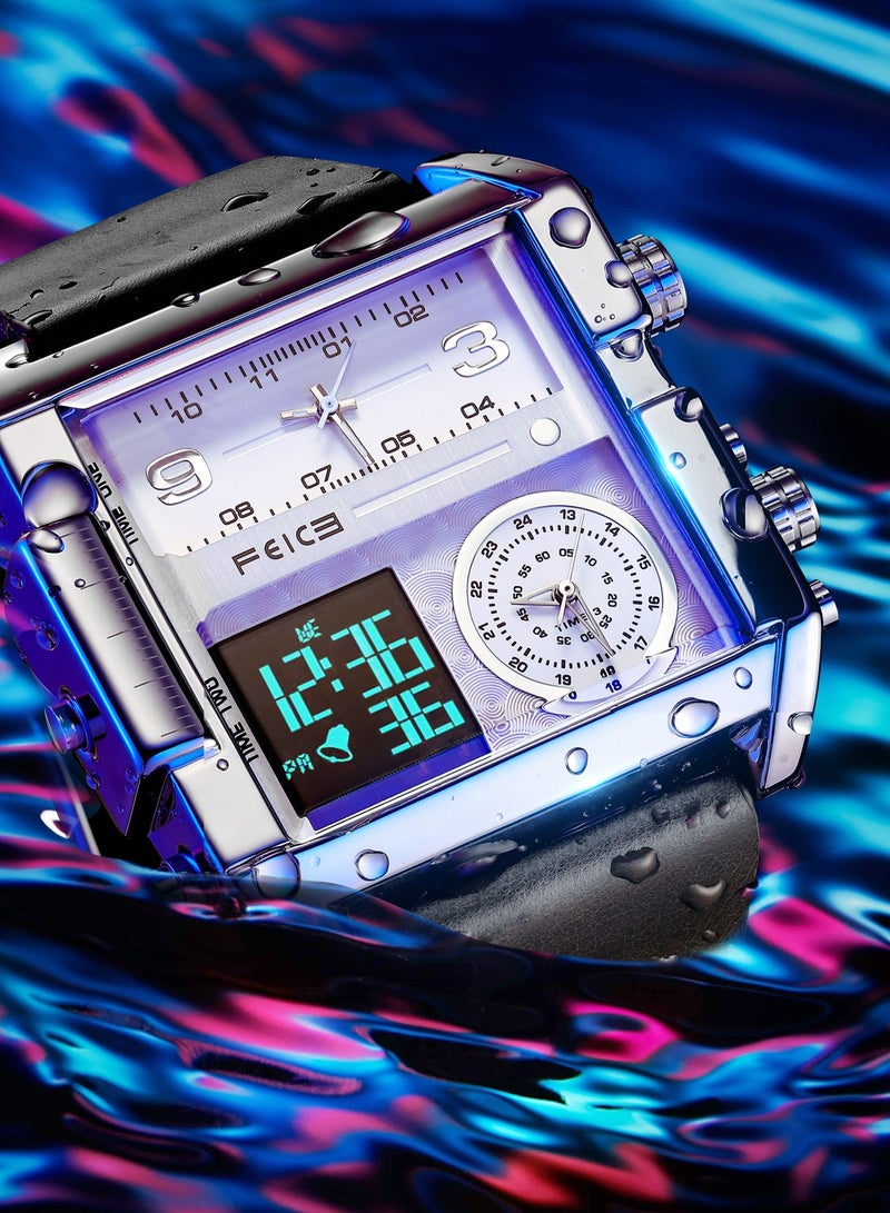 FEICE Men’s Quartz Dual Time Chronograph Leather Waterproof Watch - Image 5