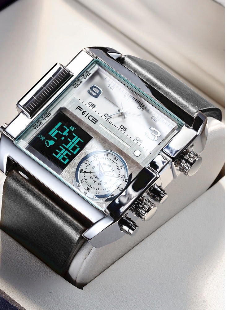 FEICE Men’s Quartz Dual Time Chronograph Leather Waterproof Watch - Image 1