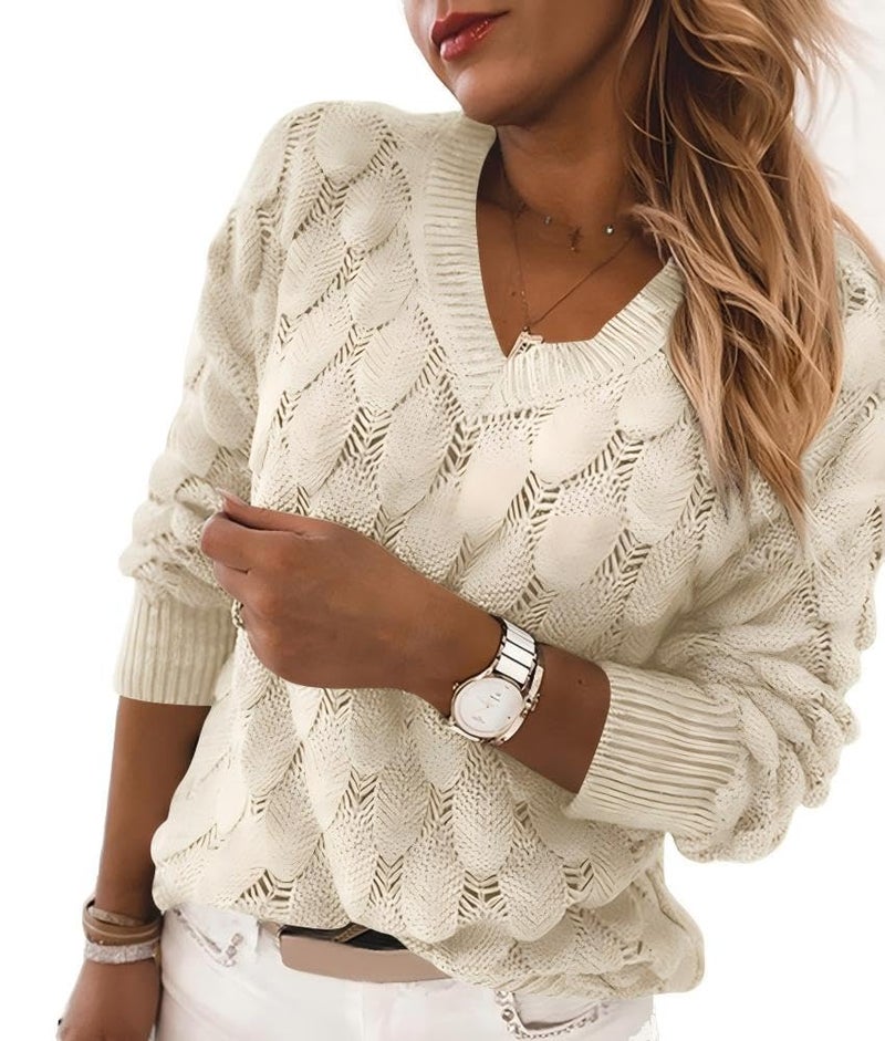 Langwyqu Women's V Neck Long Sleeve Casual Loose Sweater Tops 2025 Fall Fashion Lightweight Pullover Apricot