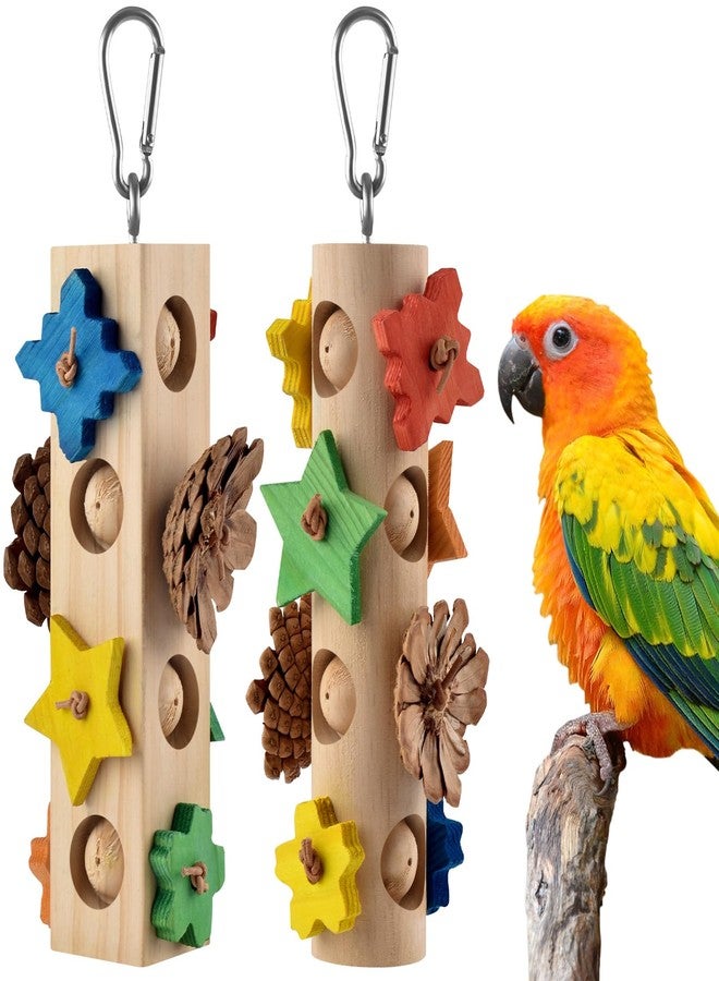 DBNESS Bird Toys for Parrot, 2 Pcs Hanging Colorful Wood Blocks Pine Cones Parakeet Chew Foraging Toy for Beak-Grinding, Cage Accessories for Small to Medium Budgies, Cockatiels, Caiques, Conures - Image 1