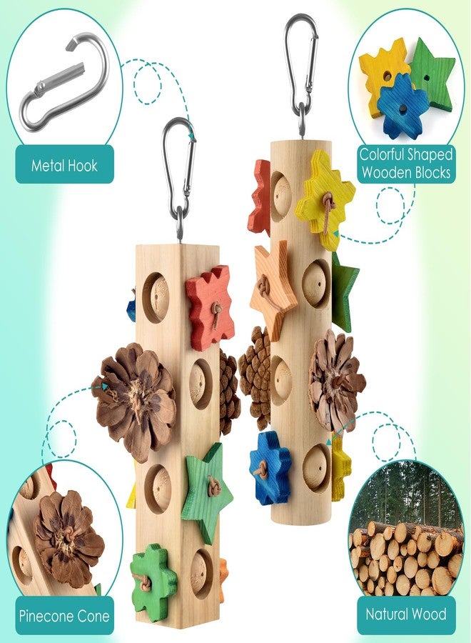 DBNESS Bird Toys for Parrot, 2 Pcs Hanging Colorful Wood Blocks Pine Cones Parakeet Chew Foraging Toy for Beak-Grinding, Cage Accessories for Small to Medium Budgies, Cockatiels, Caiques, Conures - Image 3