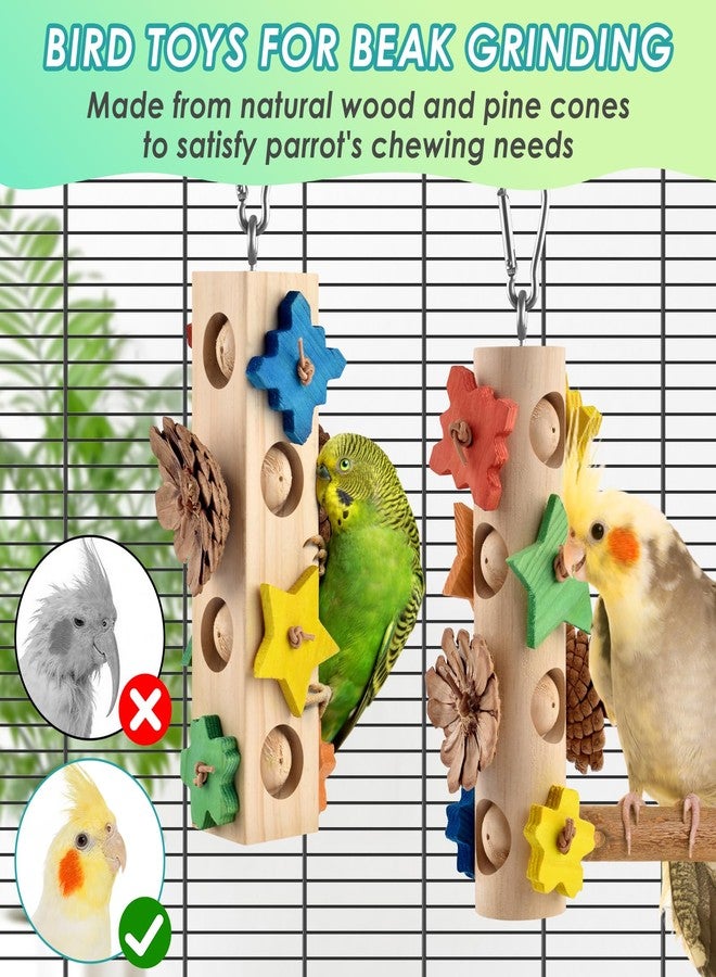 DBNESS Bird Toys for Parrot, 2 Pcs Hanging Colorful Wood Blocks Pine Cones Parakeet Chew Foraging Toy for Beak-Grinding, Cage Accessories for Small to Medium Budgies, Cockatiels, Caiques, Conures - Image 4