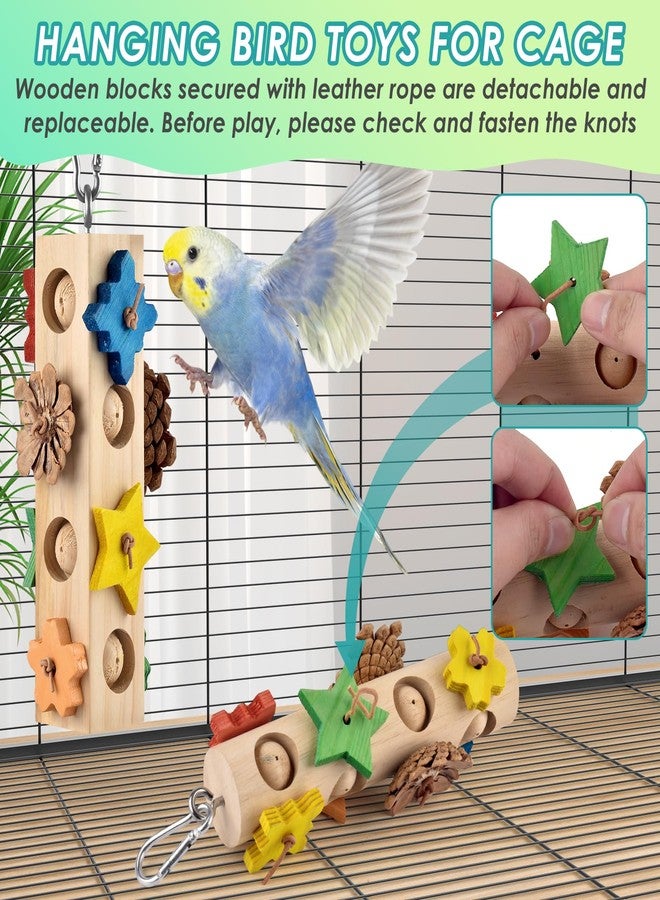 DBNESS Bird Toys for Parrot, 2 Pcs Hanging Colorful Wood Blocks Pine Cones Parakeet Chew Foraging Toy for Beak-Grinding, Cage Accessories for Small to Medium Budgies, Cockatiels, Caiques, Conures - Image 5