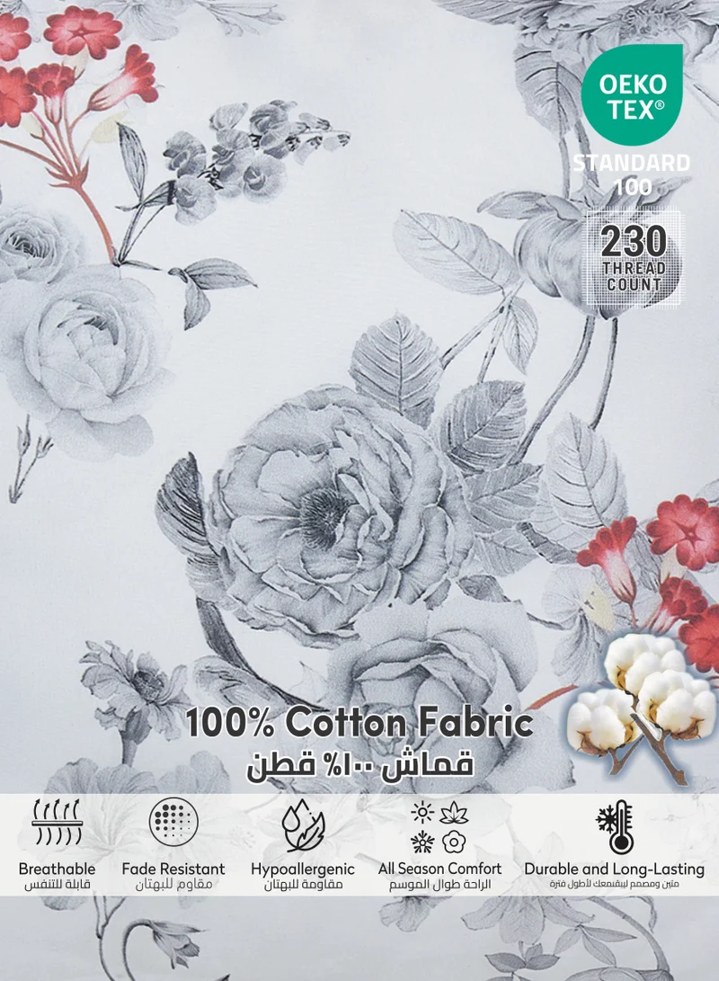 دوناتيلا طقم لحاف قطن 4 قطع مقاس مفرد طوال الموسم سرير مطبوع عليه زهور قابل للعكس (120 * 200 سم) مع حشوة بديلة 350 جرام لكل متر مربع ، مكواة