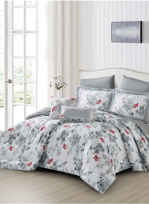 Cotton Comforter Set 4-Pcs Single Size All Season Reversible Floral Printed Bed Fits(120 X 200 Cm) With 350 GSM Down ALternative Filling,Iron