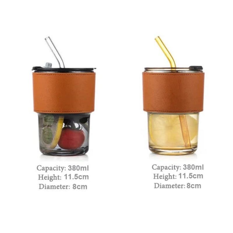 OUPSTRIVE Glass Tumbler with Lid and Straw with Stylish Band on Tumbler Coffee Mug Travel Mug Smoothies Milk Thick Shake Mug Juice Mug Multicolour Design 1 Pack of 1 - Image 4