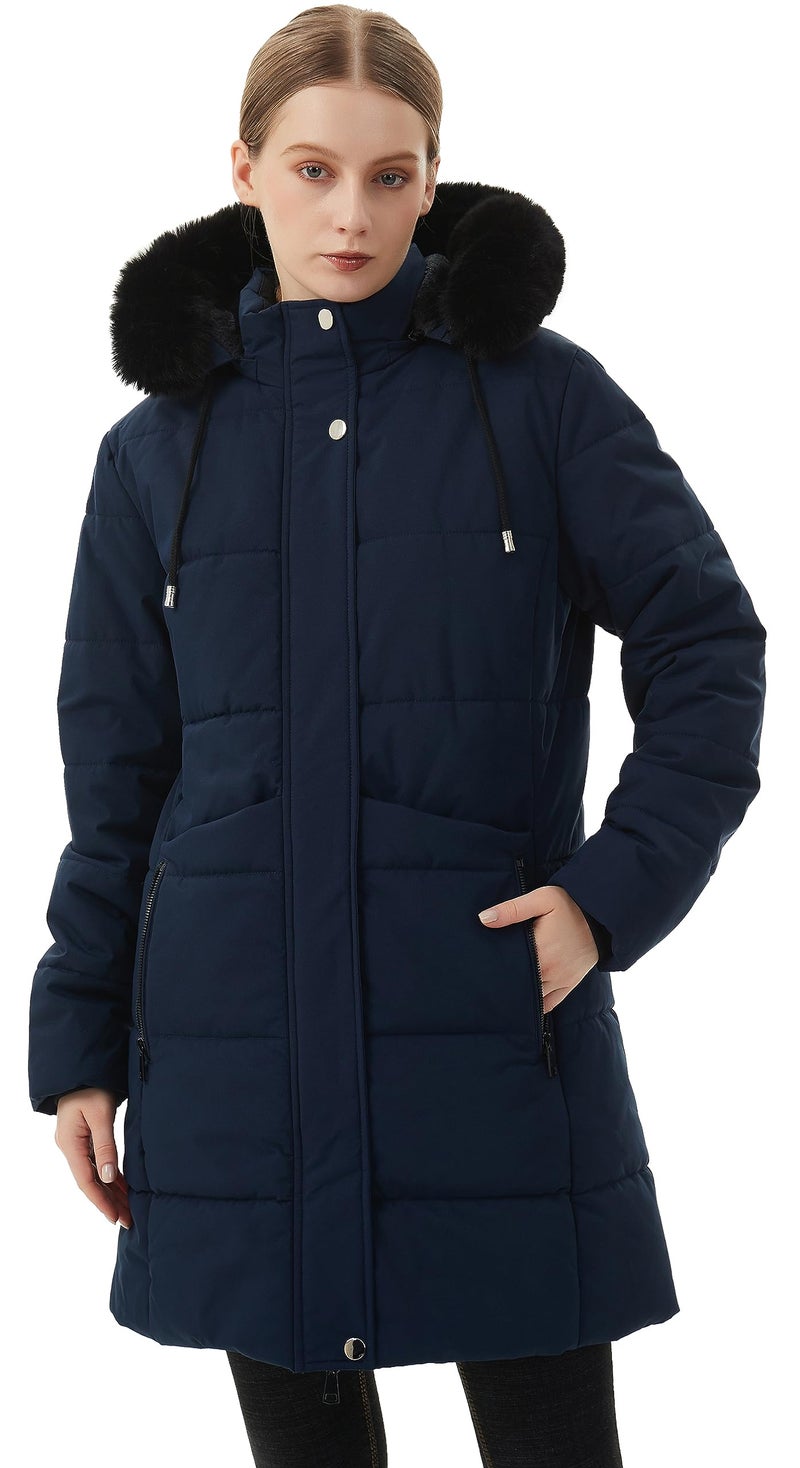 MOERDENG Women's Winter Puffer Coat Thicken Fleece Lined Down Jacket Waterproof Faux Fur Detachable Hooded Parka - Image 3