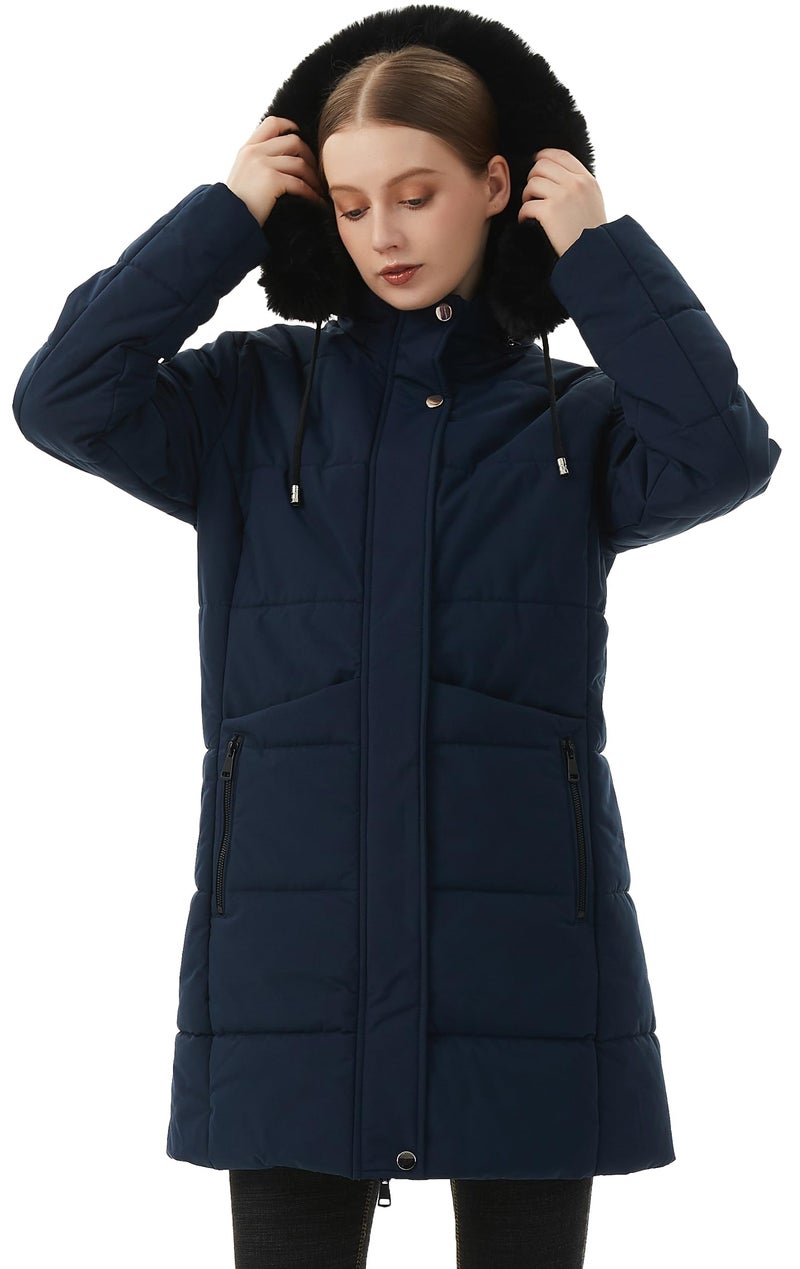 MOERDENG Women's Winter Puffer Coat Thicken Fleece Lined Down Jacket Waterproof Faux Fur Detachable Hooded Parka - Image 4