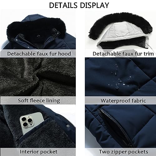MOERDENG Women's Winter Puffer Coat Thicken Fleece Lined Down Jacket Waterproof Faux Fur Detachable Hooded Parka - Image 5