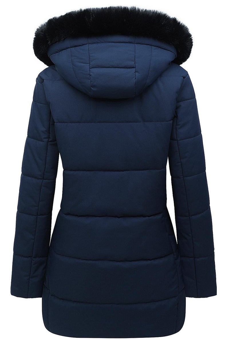 MOERDENG Women's Winter Puffer Coat Thicken Fleece Lined Down Jacket Waterproof Faux Fur Detachable Hooded Parka - Image 2