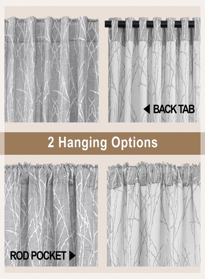 Pitalk ستائر رمادية داكنة بطول 84 بوصة لغرفة المعيشة، لوحتان، جيب خلفي، بنمط غصن شجرة وغابة، ستارة رمادية شبه معتمة لغرفة النوم، ديكور ربيعي ريفي فرنسي أنيق، طول 52 × 84 بوصة - Image 4