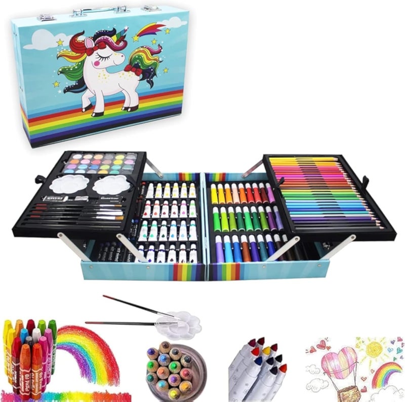 145-Piece Drawing and Painting Supplies Kit with Case, Perfect for Children and Beginners, Blue