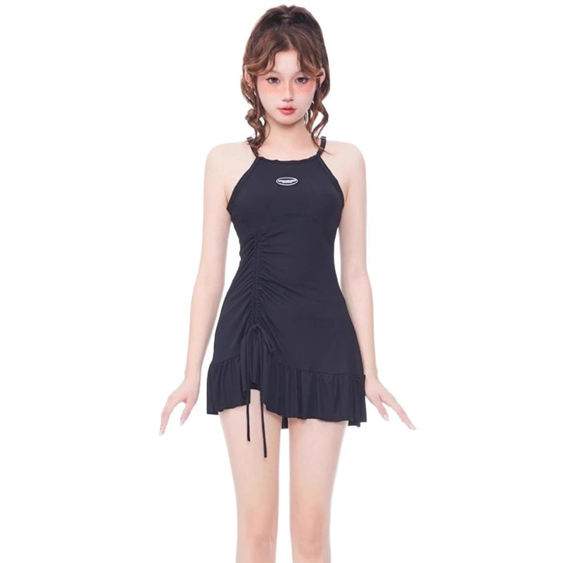 Women's One-Piece Swimsuit with Padded Bra - Black/Beige - Image 3