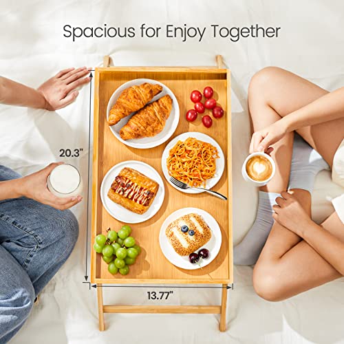 Pipishell Bamboo Bed Tray Table, Large Breakfast Tray - 21.7x14 Inch with Folding Legs, Multipurpose Serving Tray Use As Portable Laptop Snack Table, for Working, Eating, Reading by Pipishell - Image 2