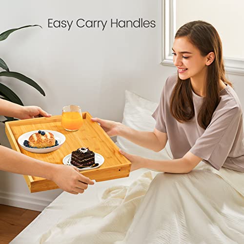 Pipishell Bamboo Bed Tray Table, Large Breakfast Tray - 21.7x14 Inch with Folding Legs, Multipurpose Serving Tray Use As Portable Laptop Snack Table, for Working, Eating, Reading by Pipishell - Image 5