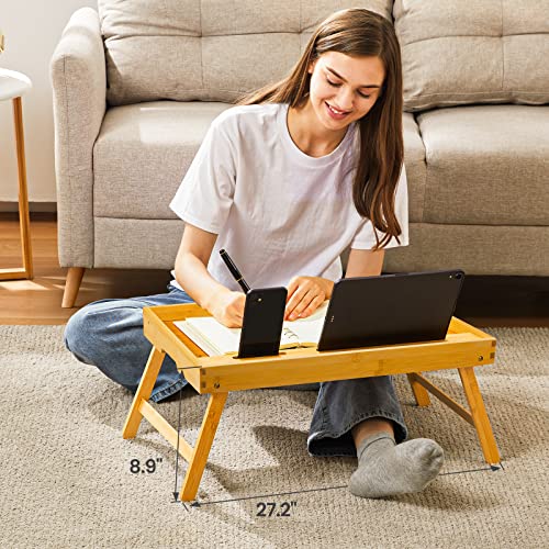 Pipishell Bamboo Bed Tray Table, Large Breakfast Tray - 21.7x14 Inch with Folding Legs, Multipurpose Serving Tray Use As Portable Laptop Snack Table, for Working, Eating, Reading by Pipishell - Image 4