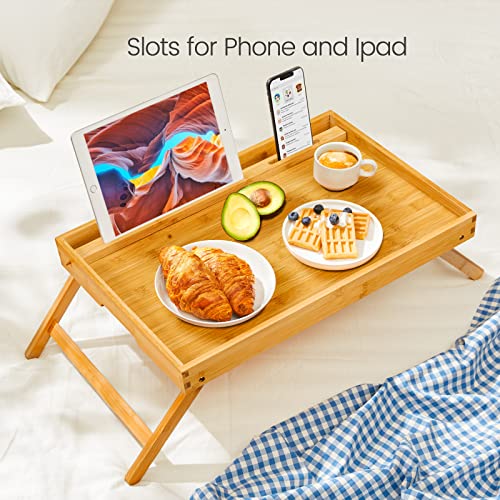 Pipishell Bamboo Bed Tray Table, Large Breakfast Tray - 21.7x14 Inch with Folding Legs, Multipurpose Serving Tray Use As Portable Laptop Snack Table, for Working, Eating, Reading by Pipishell - Image 3