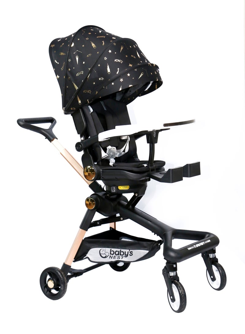 Baby's Nest 2 in 1 Stroller Black with Gold - Image 1