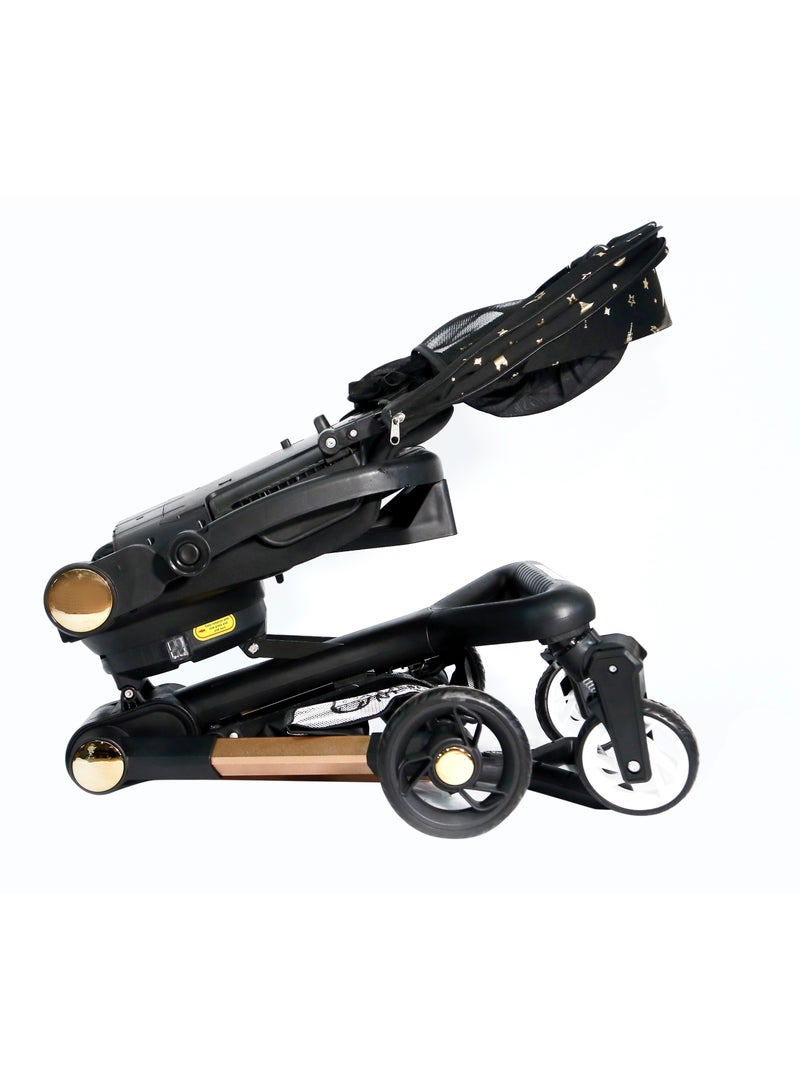 Baby's Nest 2 in 1 Stroller Black with Gold - Image 5
