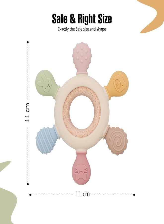 UTPATI Silicone & Wooden Baby Teether for 3+ Months, BPA Free Soft Teething Toy, Safe Teether for Infants, Round Shape, Silicone Rudder with Wooden Ring Soothe Babies Gums - Image 2