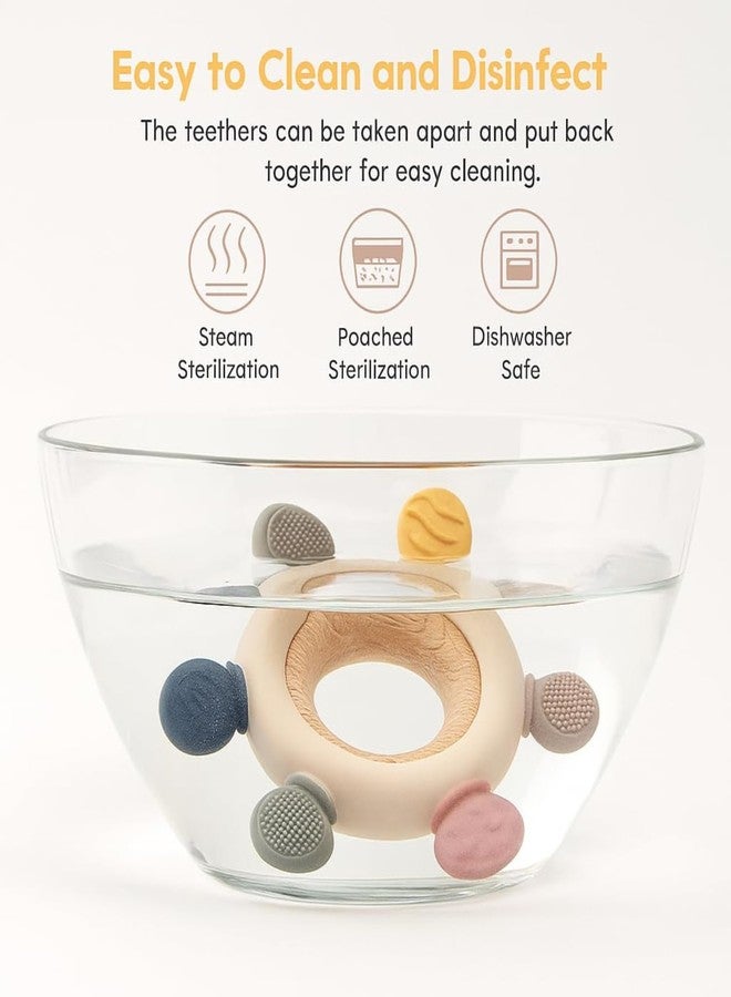 UTPATI Silicone & Wooden Baby Teether for 3+ Months, BPA Free Soft Teething Toy, Safe Teether for Infants, Round Shape, Silicone Rudder with Wooden Ring Soothe Babies Gums - Image 4