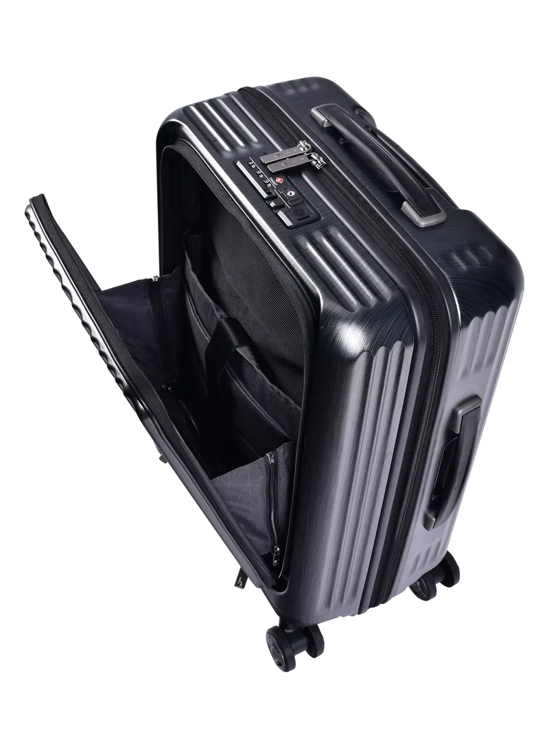 eminent Hard Shell Travel Bag Alfred Front Loading Business Carry On Luggage trolley with Built in 2 sided TSA Compatible Combination Lock and USB Port KK50B Black