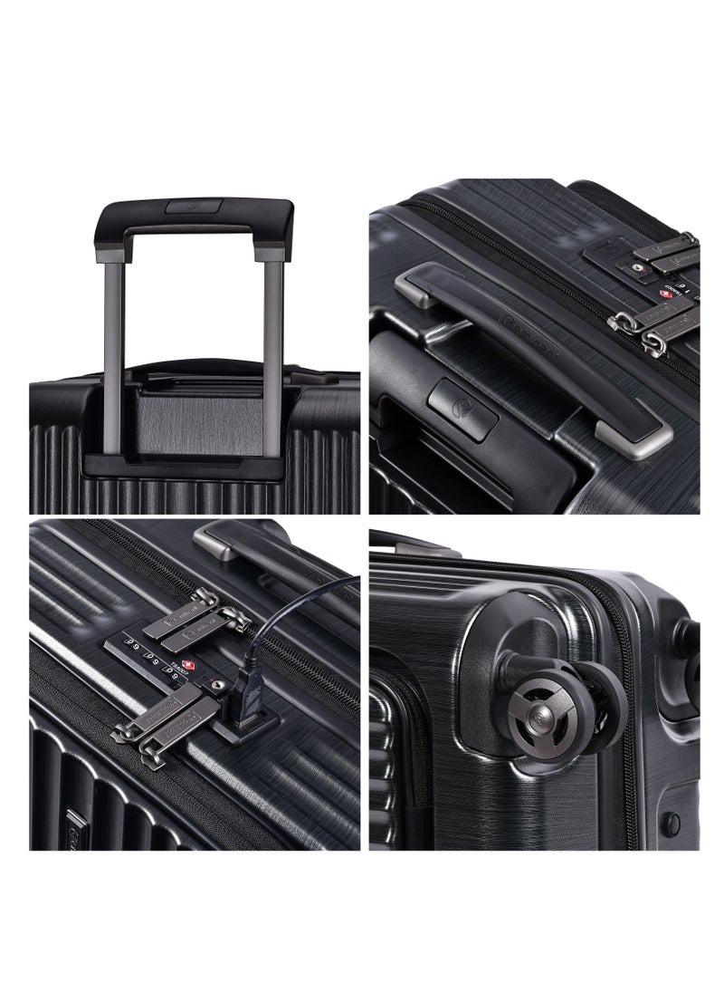 eminent Hard Shell Travel Bag Alfred Front Loading Business Carry On Luggage trolley with Built in 2 sided TSA Compatible Combination Lock and USB Port KK50B Black  - Image 5