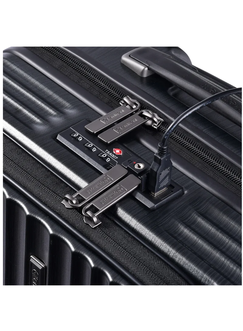 eminent Hard Shell Travel Bag Alfred Front Loading Business Carry On Luggage trolley with Built in 2 sided TSA Compatible Combination Lock and USB Port KK50B Black