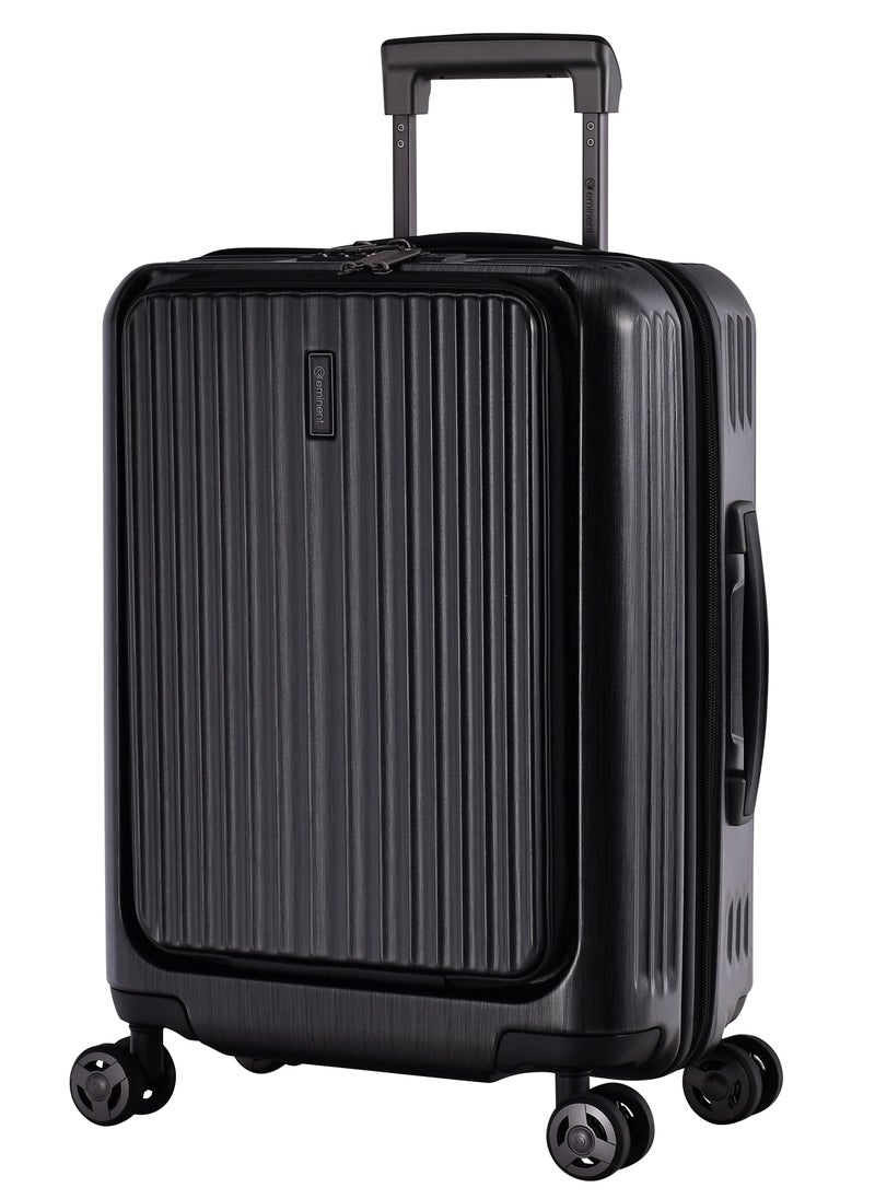 eminent - Hard Shell Travel Bag Alfred Front Loading Business Carry On Luggage trolley with Built in 2 sided TSA Compatible Combination Lock and USB Port KK50B Black - Image 1