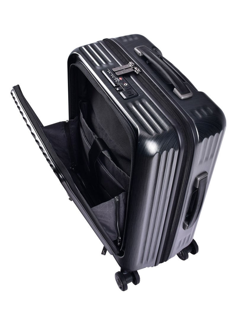 eminent - Hard Shell Travel Bag Alfred Front Loading Business Carry On Luggage trolley with Built in 2 sided TSA Compatible Combination Lock and USB Port KK50B Black - Image 1