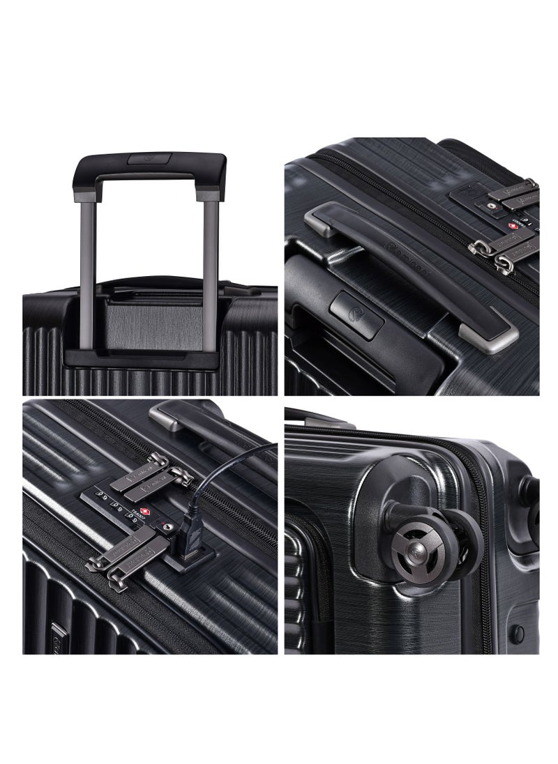 eminent - Hard Shell Travel Bag Alfred Front Loading Business Carry On Luggage trolley with Built in 2 sided TSA Compatible Combination Lock and USB Port KK50B Black - Image 1