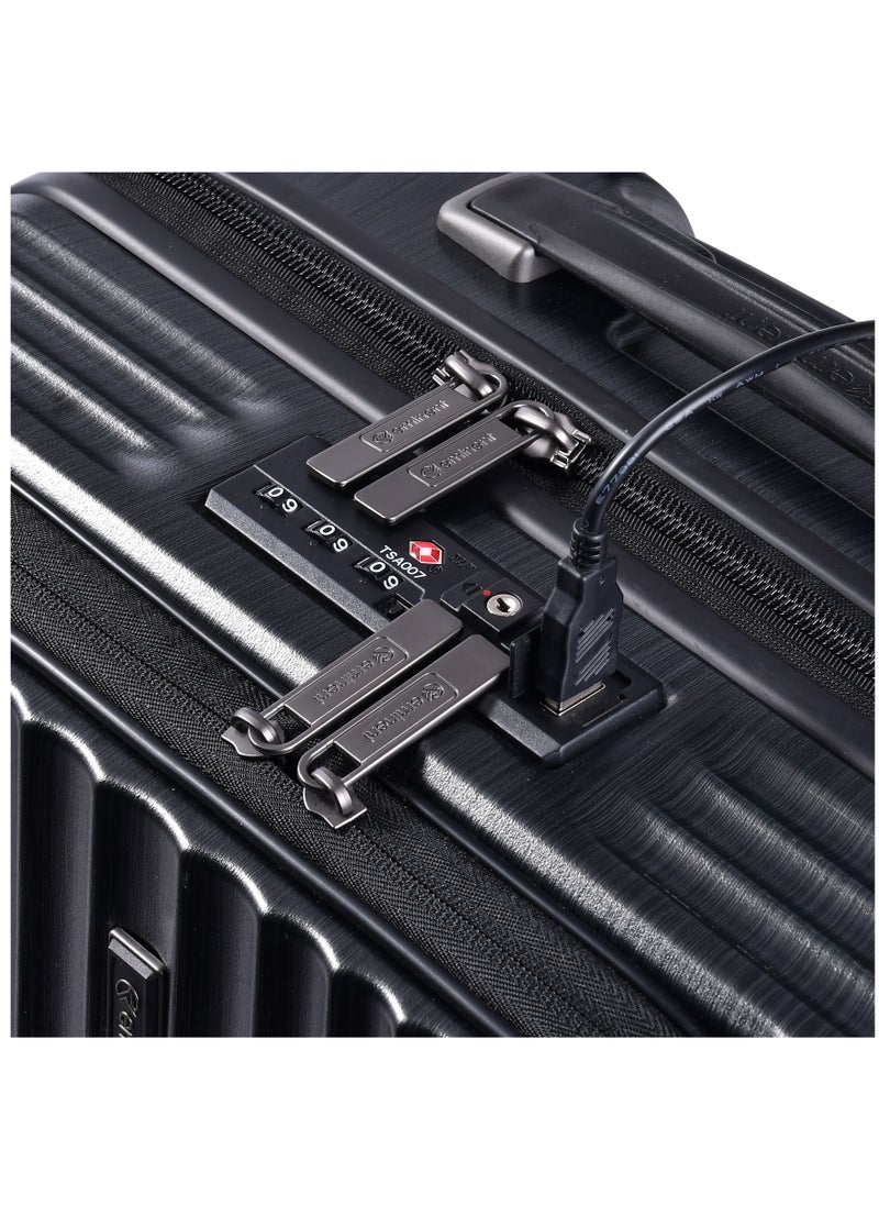 eminent - Hard Shell Travel Bag Alfred Front Loading Business Carry On Luggage trolley with Built in 2 sided TSA Compatible Combination Lock and USB Port KK50B Black - Image 1