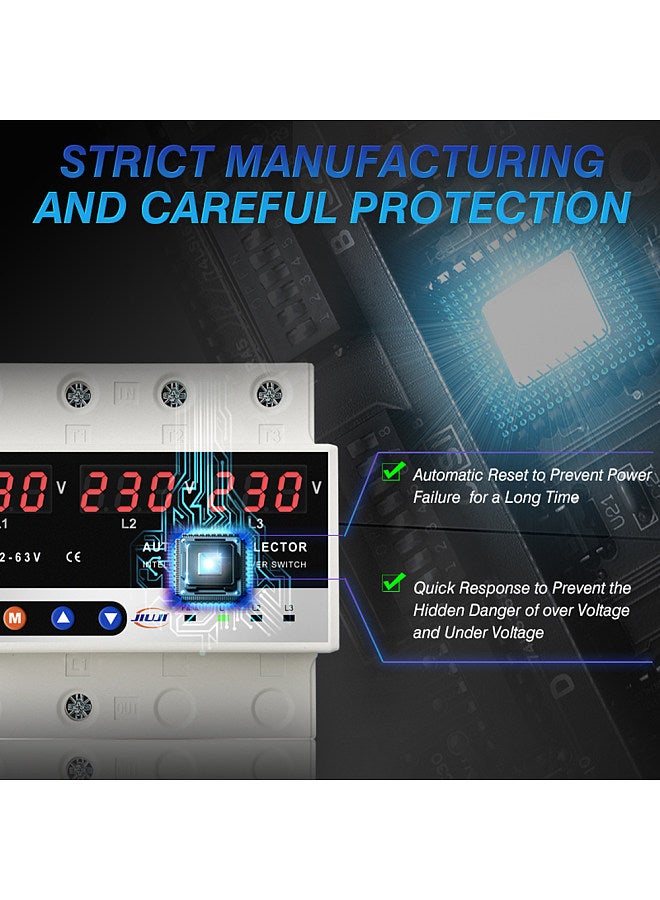 Multifunctional Microcontroller Based 3P Voltage Protector Digital Display Voltage Meter Adjustable Voltage Protective Device with Automatic Phase Switching Function