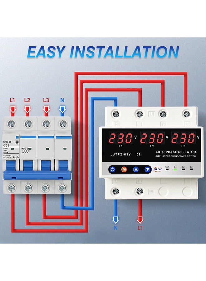 Multifunctional Microcontroller Based 3P Voltage Protector Digital Display Voltage Meter Adjustable Voltage Protective Device with Automatic Phase Switching Function