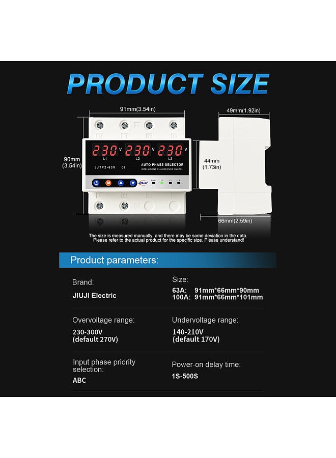 Multifunctional Microcontroller Based 3P Voltage Protector Digital Display Voltage Meter Adjustable Voltage Protective Device with Automatic Phase Switching Function