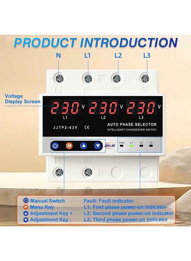 Multifunctional Microcontroller Based 3P Voltage Protector Digital Display Voltage Meter Adjustable Voltage Protective Device with Automatic Phase Switching Function