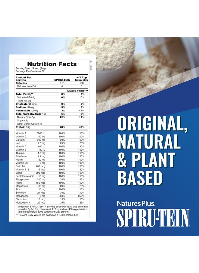 Natures Plus - NaturesPlus SPIRU-TEIN Shake - Banana Flavor - 2.4 lbs, Spirulina Protein Powder - Plant Based Meal Replacement, Vitamins & Minerals For Energy - Vegetarian, Gluten-Free - 32 Servings - Image 1