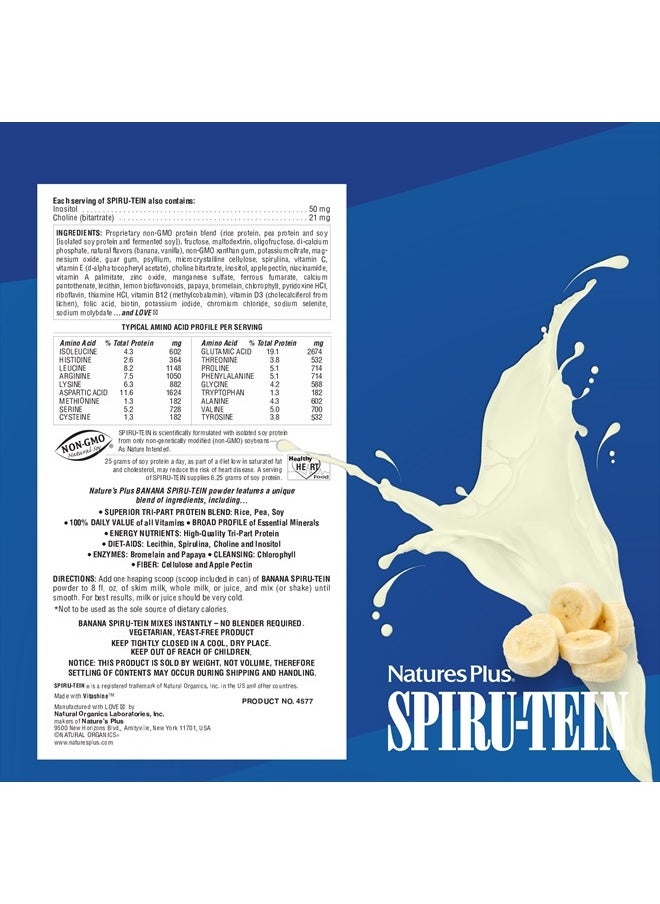 Natures Plus - NaturesPlus SPIRU-TEIN Shake - Banana Flavor - 2.4 lbs, Spirulina Protein Powder - Plant Based Meal Replacement, Vitamins & Minerals For Energy - Vegetarian, Gluten-Free - 32 Servings - Image 1
