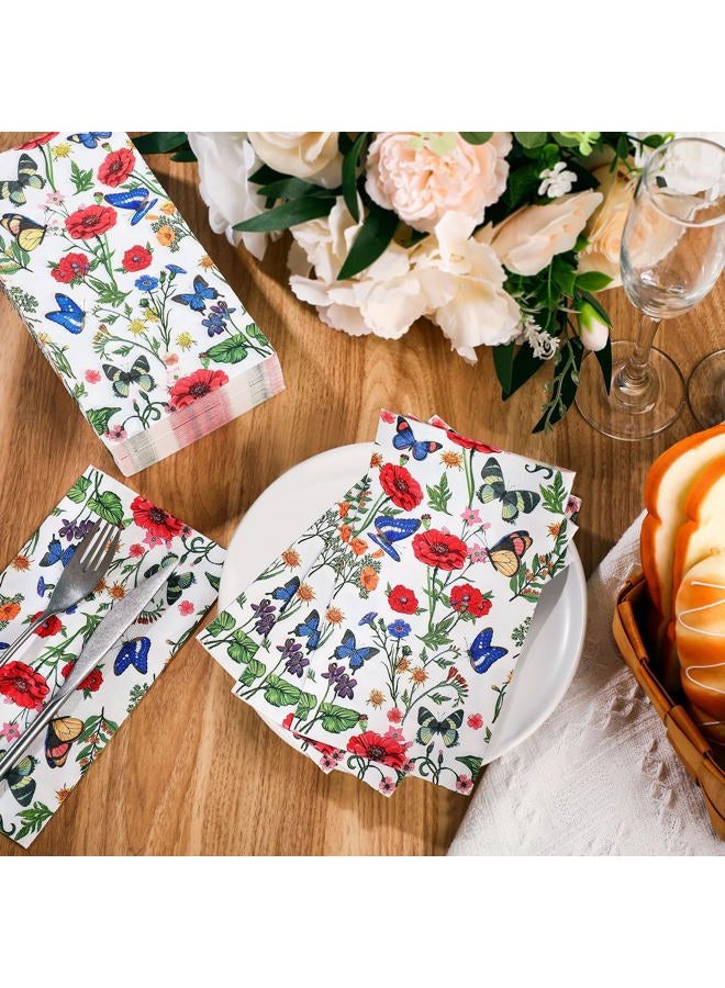Outus 200 Pcs Spring Floral Guest Napkins 3 Ply Vintage Butterfly Themed Guest Towels Summer Wildflower Fancy Napkins Disposable Hand Towels for Wedding Baby Shower Anniversary Birthday Holiday Party - Image 4