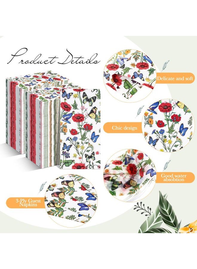 Outus 200 Pcs Spring Floral Guest Napkins 3 Ply Vintage Butterfly Themed Guest Towels Summer Wildflower Fancy Napkins Disposable Hand Towels for Wedding Baby Shower Anniversary Birthday Holiday Party - Image 3